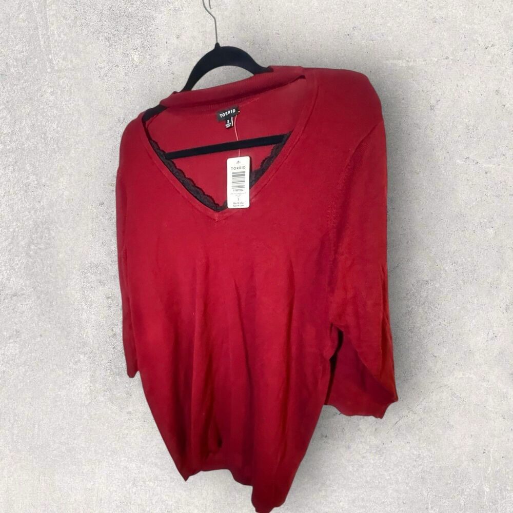 Torrid Solid Red Pullover Choker Neck Sweater Womens Lace Detailed Plus Size 3X